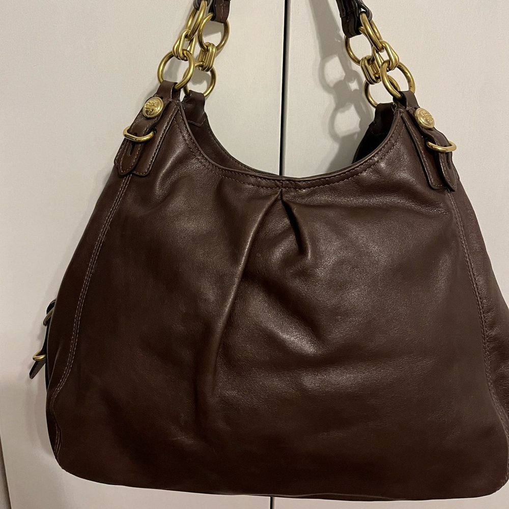 Maggie Mia Madison Dark Brown/Chocolate and Gold Leather Shoulder Bag